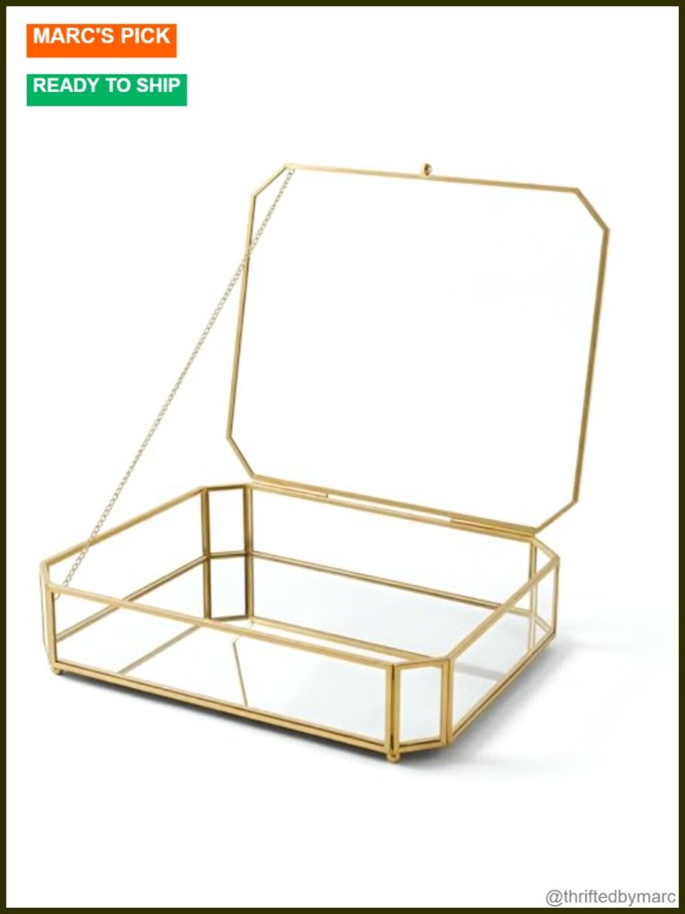 Octagonal Glass Jewelry Box Mirrored Bottom Display Keepsake Trinket Organizer